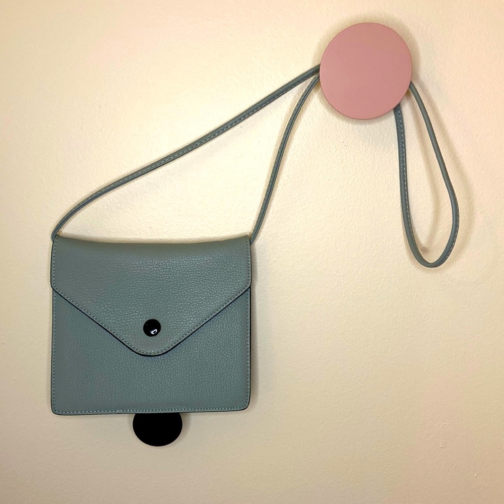 Slate blue petite pebbled pu (faux leather) bag.